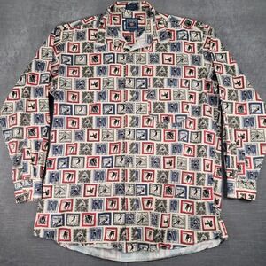 Chaps‎ Ralph Lauren Vintage Button Down Shirt Skiing All Over Print Big Tall XLT